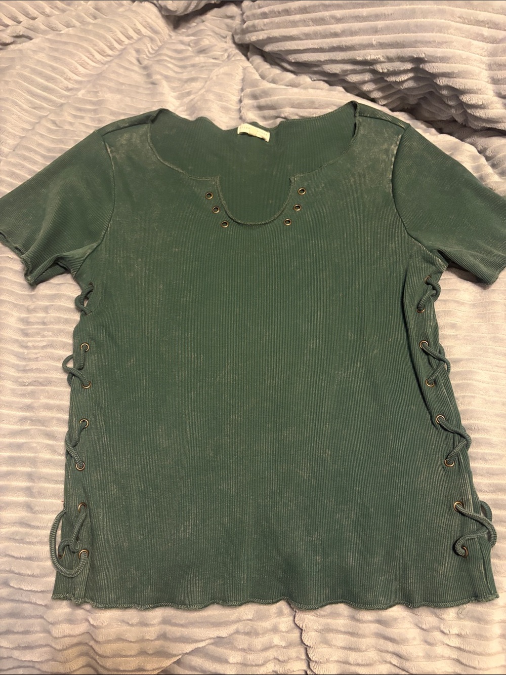 Gilded Intent Forest Green Short Sleeve Lace-Up Ribbed Tee